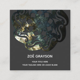 Tarjeta De Visita Cuadrada Mandala orgánica natural en gris oscuro
