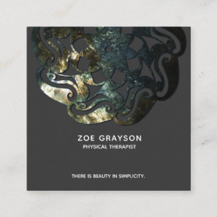 Tarjeta De Visita Cuadrada Mandala orgánica natural en gris oscuro