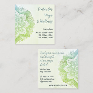 Tarjeta De Visita Cuadrada Mandala Yoga Studio Mención ligera Pastel Verde az