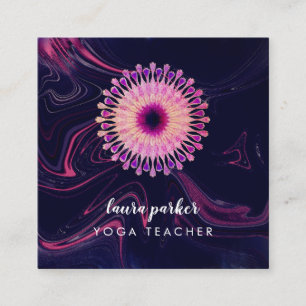 Tarjeta De Visita Cuadrada Mandalas de Flor de Loto en Acuarela para Meditaci