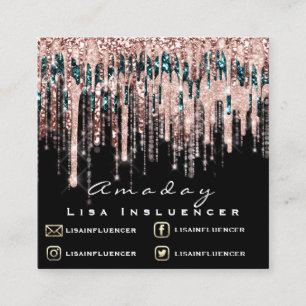 Tarjeta De Visita Cuadrada Manicura Artista de uñas Drin Purpurina Rosa soci