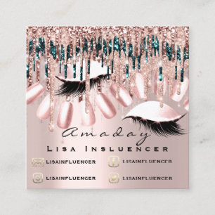 Tarjeta De Visita Cuadrada Manicura Artista de uñas gotea Purpurina Rosa soc