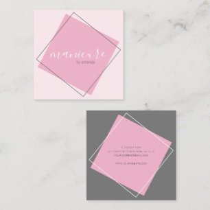 Tarjeta De Visita Cuadrada Manicura geométrica moderna gris y rosa