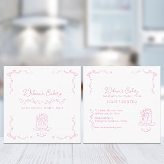 Tarjeta De Visita Cuadrada Mano caprichoso atrajo a Boda Cake Bakary Business