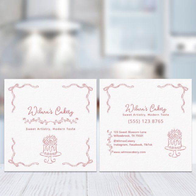 Tarjeta De Visita Cuadrada Mano caprichoso atrajo a Boda Cake Bakary Business (Subido por el creador)