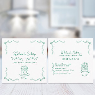 Tarjeta De Visita Cuadrada Mano caprichoso atrajo a Boda Cake Bakary Business