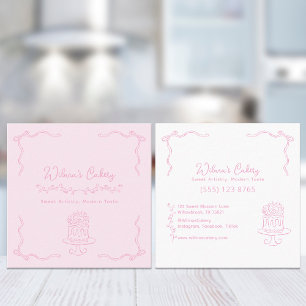 Tarjeta De Visita Cuadrada Mano caprichoso dibujó el pastel de Boda Bakary