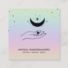 Tarjeta De Visita Cuadrada *~* Mano celestial Luna Luna Magia Boho Arcoiris