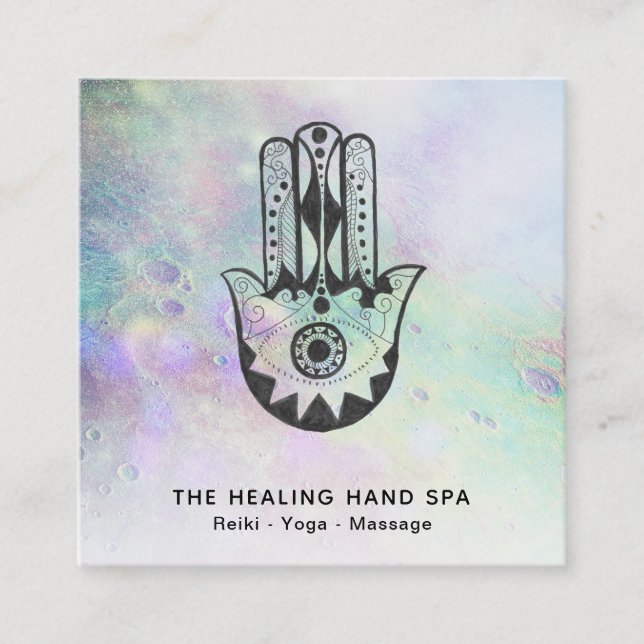 Tarjeta De Visita Cuadrada *~* Mano de Hamsa de Fatima Craters de la Luna de  (Anverso)