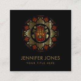 Tarjeta De Visita Cuadrada Mano de Hamsa en la mano de Fátima en Lotus mandal