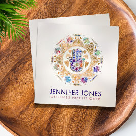 Tarjeta De Visita Cuadrada Mano de Hamsa en la mano de Fátima en Lotus mandal