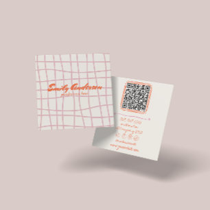 Tarjeta De Visita Cuadrada Mano rosa retro dibujado Groovy Girly código QR
