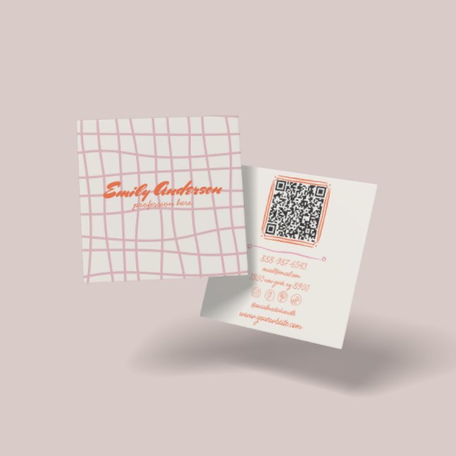 Tarjeta De Visita Cuadrada Mano rosa retro dibujado Groovy Girly código QR (Subido por el creador)