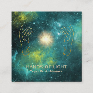 Tarjeta De Visita Cuadrada *~* Manos curadoras Estrellas y Luces Cósmicas Un