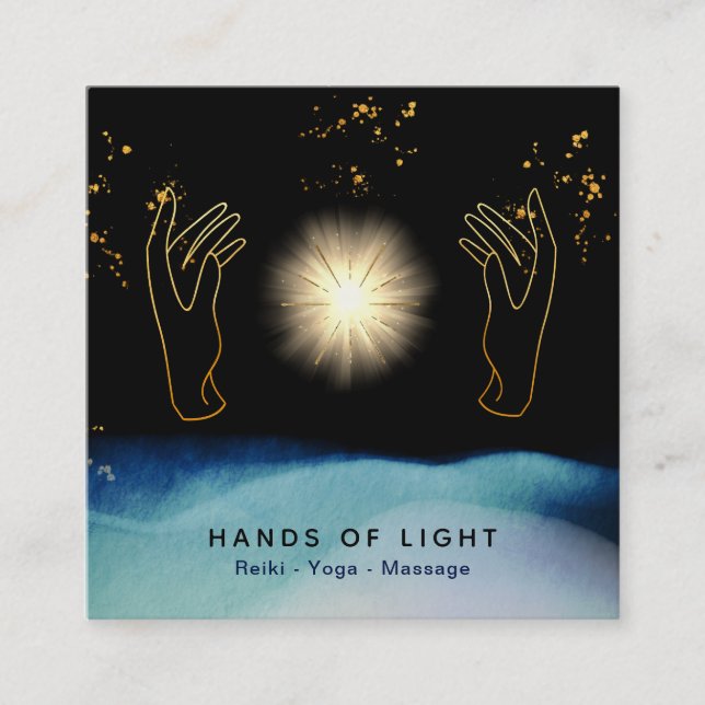 Tarjeta De Visita Cuadrada *~* Manos de curación cósmica Energía de estrellas (Anverso)