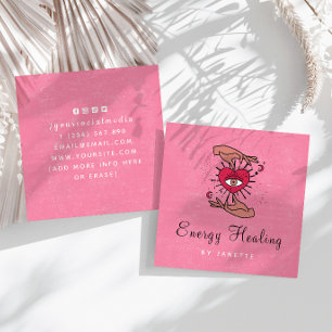 Tarjeta De Visita Cuadrada Manos sanadoras y energía roja rosa del ojo de la 