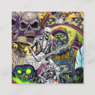 Tarjeta De Visita Cuadrada Manta de colage de terror de apicultor zombie y le