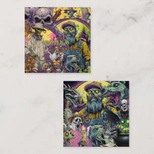 Tarjeta De Visita Cuadrada Manta de colaje de terror de apicultor zombie y le