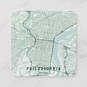 Tarjeta De Visita Cuadrada Mapa de la ciudad de Filadelfia EE. UU. Diseño min