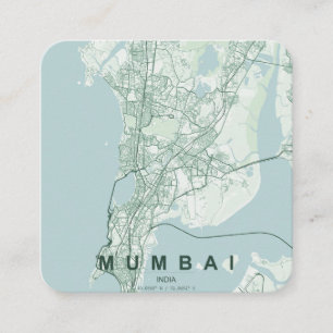 Tarjeta De Visita Cuadrada Mapa de la ciudad de Mumbai y texto personalizado