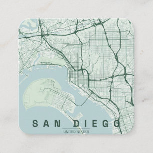 Tarjeta De Visita Cuadrada Mapa de la ciudad de San Diego USA Diseño Minimali