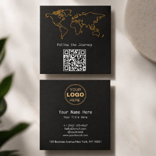 Tarjeta De Visita Cuadrada Mapa Mundial de Carbón y Oro Moderno QR Nómada Dig