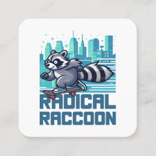 Tarjeta De Visita Cuadrada Mapache Radical Urban Skateboarder