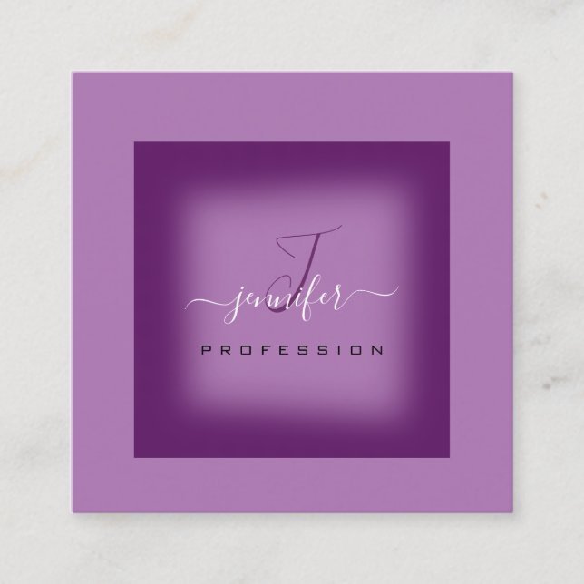 Tarjeta De Visita Cuadrada Maqueta violeta púrpura Monograma Nombre Social Me (Anverso)