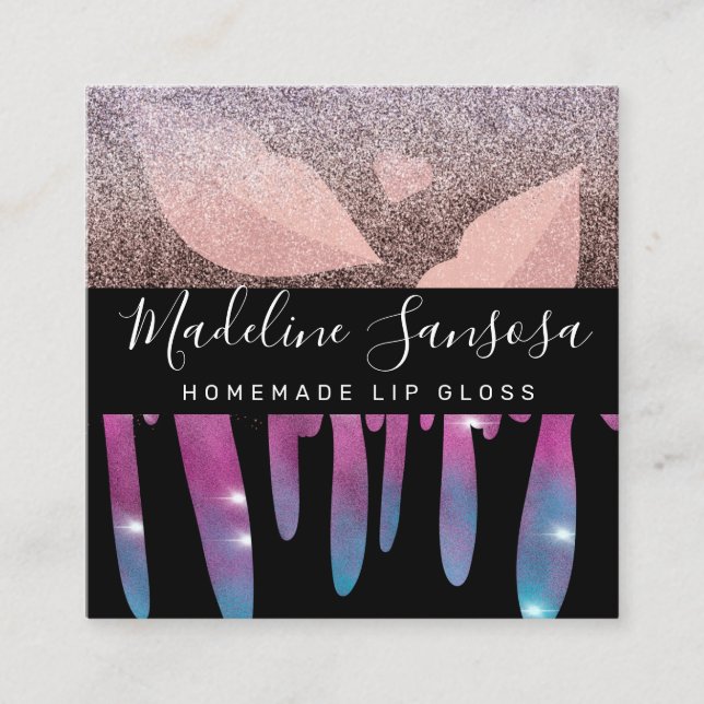 Tarjeta De Visita Cuadrada maquillaje artista Belleza Lip Purpurina goteo (Anverso)