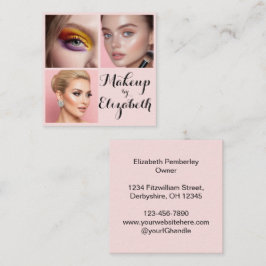 Tarjeta De Visita Cuadrada Maquillaje de 3 Fotos Elegante Rosa Rubor Negro Sc