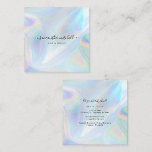 Tarjeta De Visita Cuadrada Maquillaje de Esteticista Holográfico Minimalista