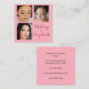 Tarjeta De Visita Cuadrada Maquillaje de foto elegante rosa rubor escritura 3