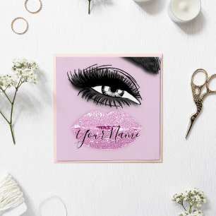 Tarjeta De Visita Cuadrada Maquillaje de latigazos de besos rosados logotipo