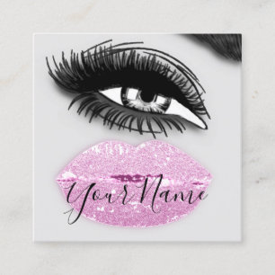 Tarjeta De Visita Cuadrada Maquillaje de latigazos Gris Kiss Logotipo de códi