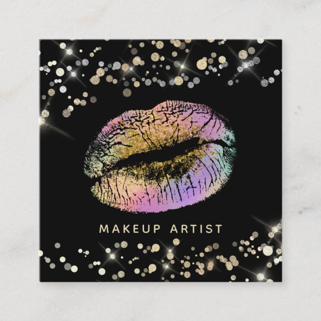 Tarjeta De Visita Cuadrada *~* Maquillaje de los labios pastel Purpurina de l (Anverso)