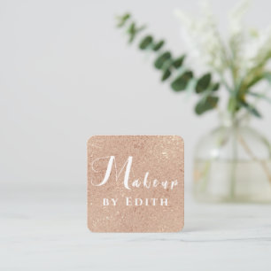 Tarjeta De Visita Cuadrada Maquillaje de Mármol con Brillo de Lujo Rosa