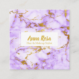 Tarjeta De Visita Cuadrada Maquillaje de mármol púrpura del oro femenino