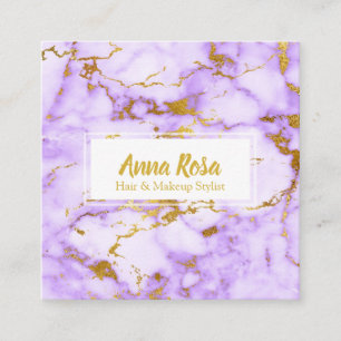 Tarjeta De Visita Cuadrada Maquillaje de mármol púrpura del oro femenino