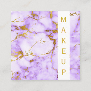 Tarjeta De Visita Cuadrada Maquillaje de mármol púrpura femenino del oro
