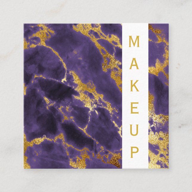Tarjeta De Visita Cuadrada Maquillaje de mármol púrpura oscuro del oro (Anverso)