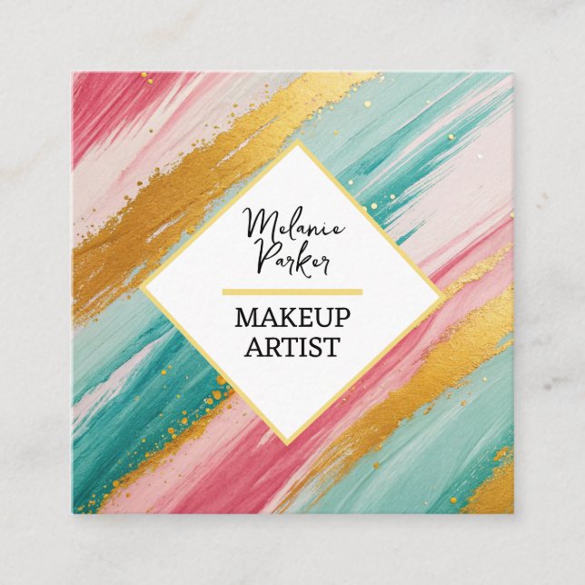 Tarjeta De Visita Cuadrada Maquillaje de pintura de Purpurina de oro Verde az (Anverso)