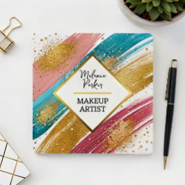 Tarjeta De Visita Cuadrada Maquillaje de pintura de Purpurina de oro Verde az