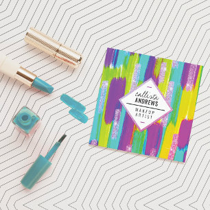 Tarjeta De Visita Cuadrada Maquillaje de pintura del Purpurina de Aqua verde