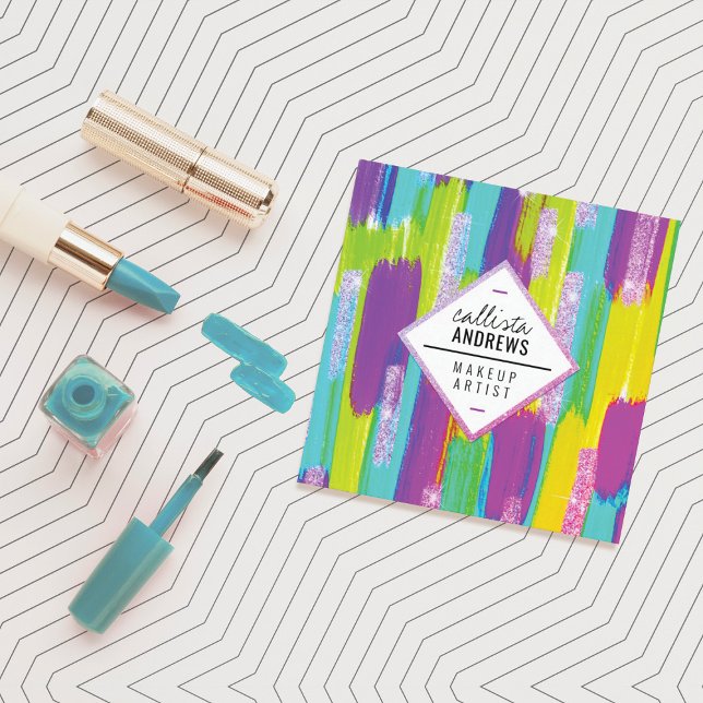 Tarjeta De Visita Cuadrada Maquillaje de pintura del Purpurina de Aqua verde  (Subido por el creador)
