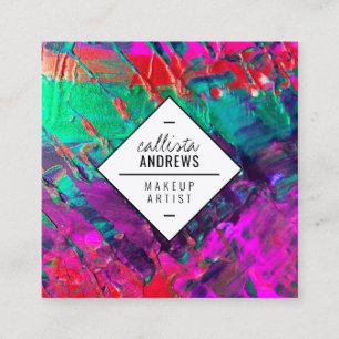 Tarjeta De Visita Cuadrada Maquillaje de pintura metálica rosa púrpura rosada