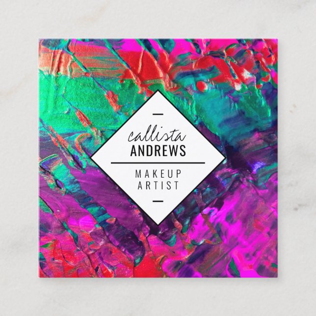 Tarjeta De Visita Cuadrada Maquillaje de pintura metálica rosa púrpura rosada (Anverso)