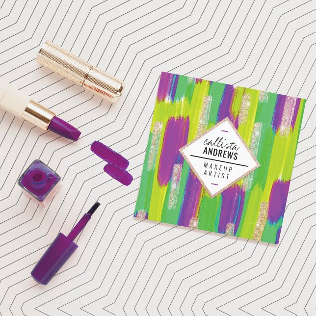 Tarjeta De Visita Cuadrada Maquillaje de pintura Neon Purple Green Yellow Gol (Subido por el creador)