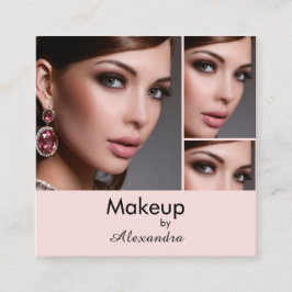 Tarjeta De Visita Cuadrada Maquillaje Elegante Rosa Rubor Negro 3 Fotos