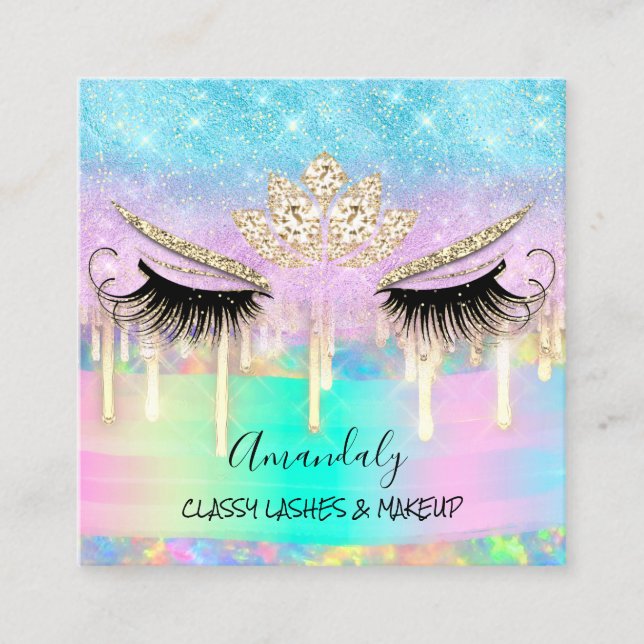 Tarjeta De Visita Cuadrada Maquillaje Eyelash Microblade Logo Diamond Gold