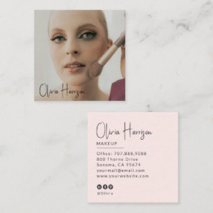 Tarjeta De Visita Cuadrada Maquillaje fotográfico de escritura negra rosa son